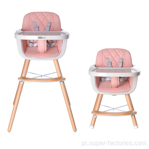 Cadeira alta de madeira ajustável para bebê para criança